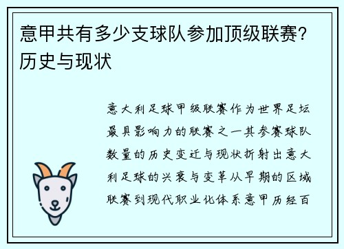 意甲共有多少支球队参加顶级联赛？历史与现状